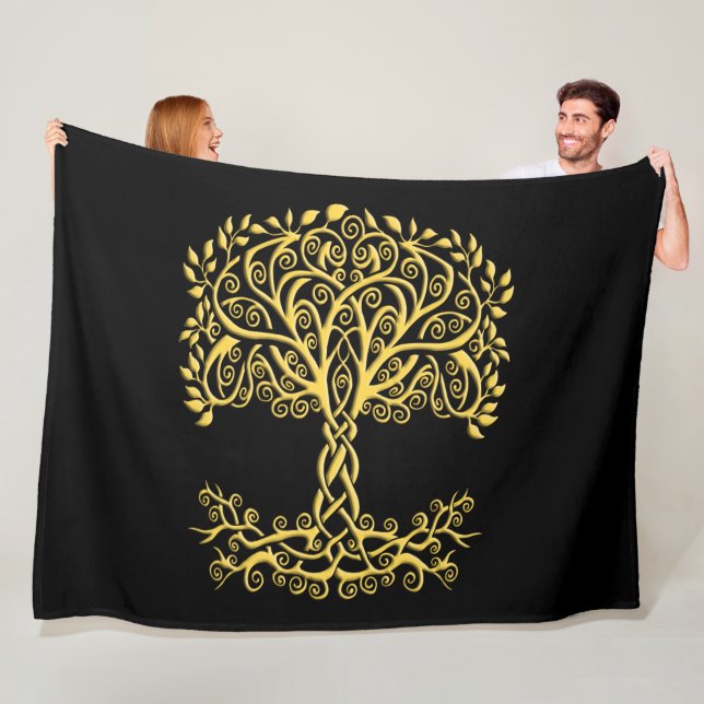 Yellow Celtic Tree Of Life Fleece Blanket (In Situ)