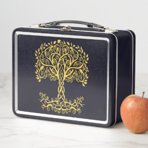 Yellow Celtic Tree Of Life Metal Lunch Box