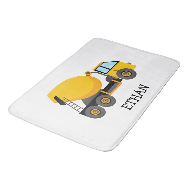 Yellow Cement Construction Truck Custom Child's   Bath Mat (Angled)