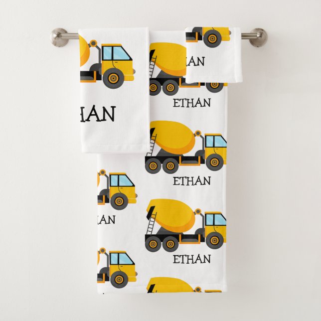 Yellow Cement Construction Truck Custom Child's  Bath Towel Set (Insitu)