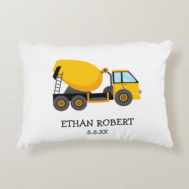 Yellow Cement Construction Truck Custom Little Boy Decorative Cushion (Front)