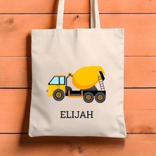 Yellow Cement Mixer Kids Personalised Construction Tote Bag