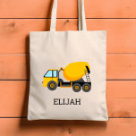Yellow Cement Mixer Kids Personalised Construction Tote Bag<br><div class="desc">This kids' tote bag features an illustration of a yellow cement mixer. Personalise it with your child's name in black letters. Makes a great book bag!</div>