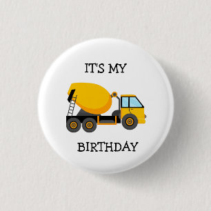Yellow Cement Truck Child's Birthday Party 3 Cm Round Badge