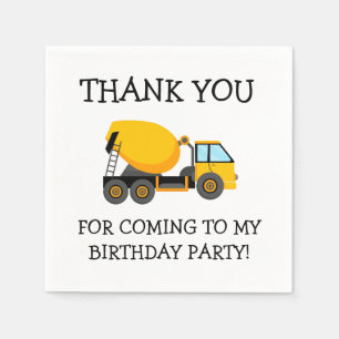 Yellow Cement Truck Child's Birthday Thank You Napkin