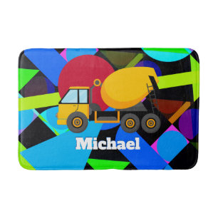 Yellow Cement Truck Colourful Geometric Shapes Nam Bath Mat