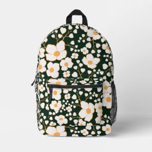 Yellow Centred White Flowers & Green Background Printed Backpack
