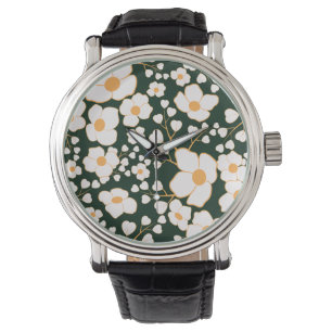 Yellow Centred White Flowers & Green Background Watch