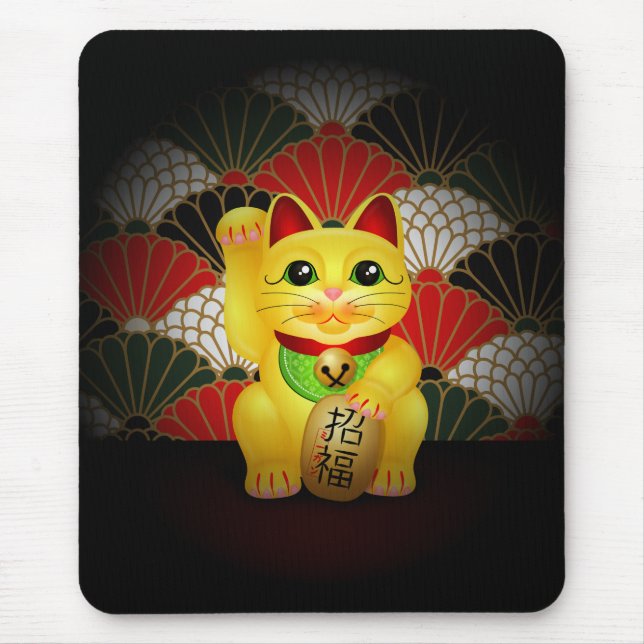 Yellow Ceramic Maneki Neko Mouse Mat (Front)