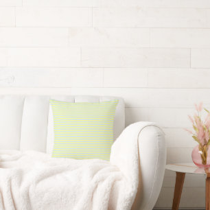 Yellow Chalk and Light Blue Vintage Thin Stripes Cushion