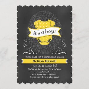 Yellow Chalkboard Boy Baby Shower Invite