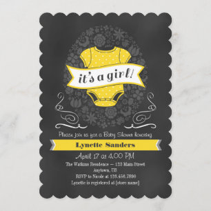Yellow Chalkboard Girl Baby Shower Invite
