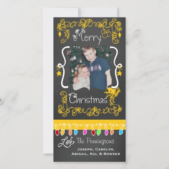 Yellow Chalkboard Merry Christmas Photo Card (Front)