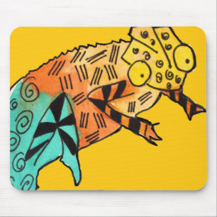 Yellow chameleon reptile art doodle illustration mouse mat