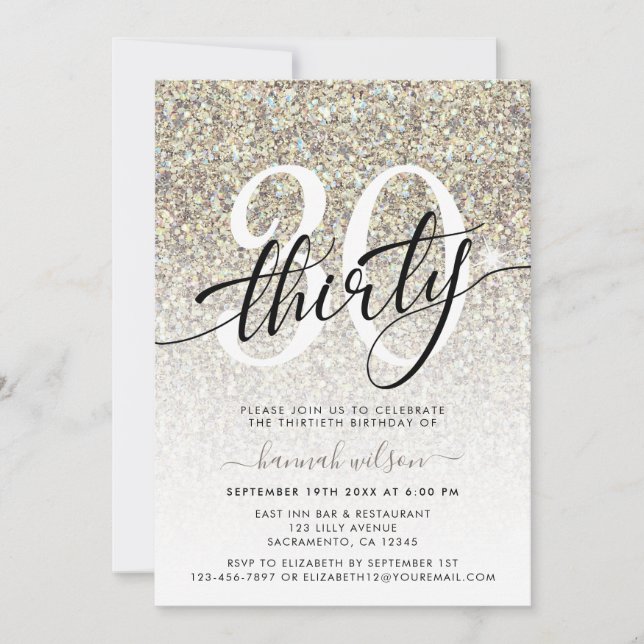 Yellow Champagne Glitter 30th Birthday Party Invitation (Front)