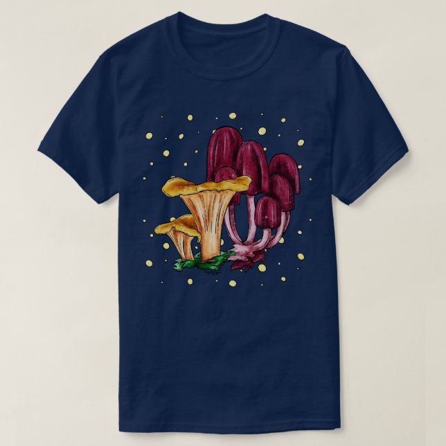 Yellow chanterelle and purple mushrooms bright for T-Shirt (Design Front)