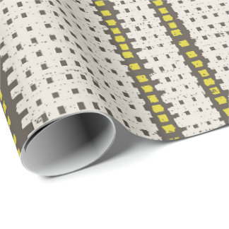 Yellow Charcoal Geometric Grid Modern knit crossha Wrapping Paper