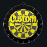 Yellow, Charcoal Grey, And Black Fun Custom Design Dartboard<br><div class="desc">Yellow,  Charcoal Grey,  And Black Coloured Dartboard Game Including 6 Brass Darts. Personalise with your custom text!</div>