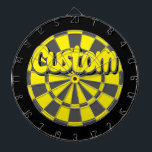 Yellow, Charcoal Grey, And Black Fun Custom Design Dartboard<br><div class="desc">Yellow,  Charcoal Grey,  And Black Coloured Dartboard Game Including 6 Brass Darts. Personalise with your custom text!</div>