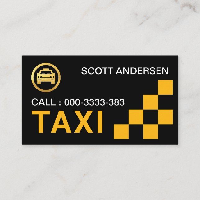 Yellow Check Box Taxi Service Business Card (Front)