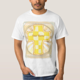 Yellow Check Christian Cross T-Shirt