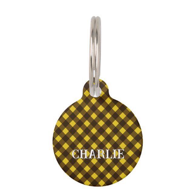 Yellow Check Dog Pet Tag (Front)