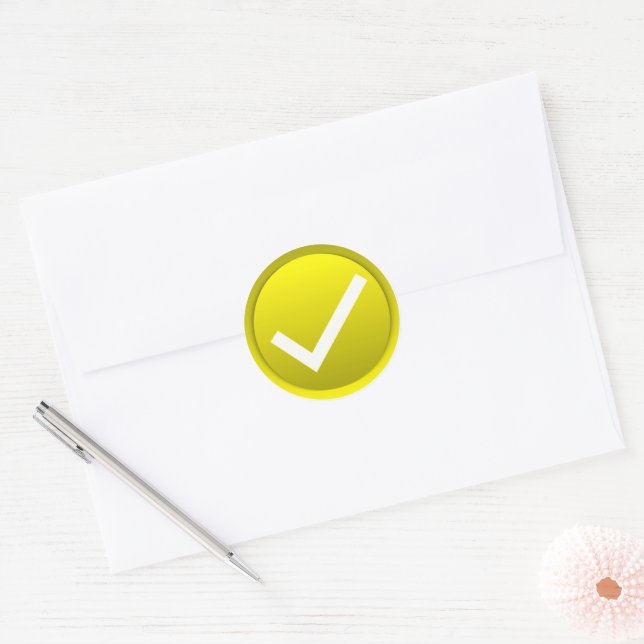 Yellow Check Mark Symbol Classic Round Sticker (Envelope)