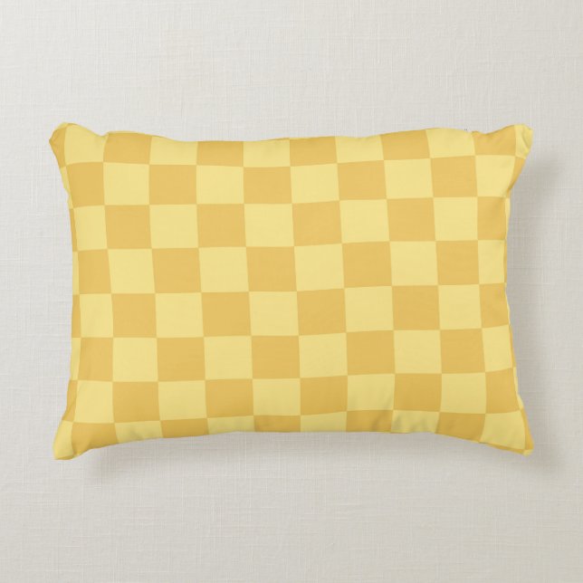 Yellow Checkerboard Pattern Decorative Cushion (Front)