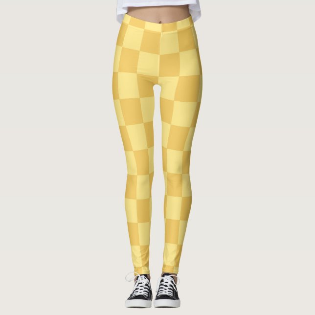 Yellow Checkerboard Pattern Leggings (Front)