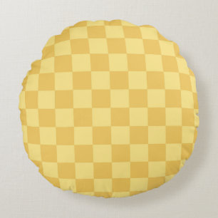 Yellow Checkerboard Pattern Round Cushion