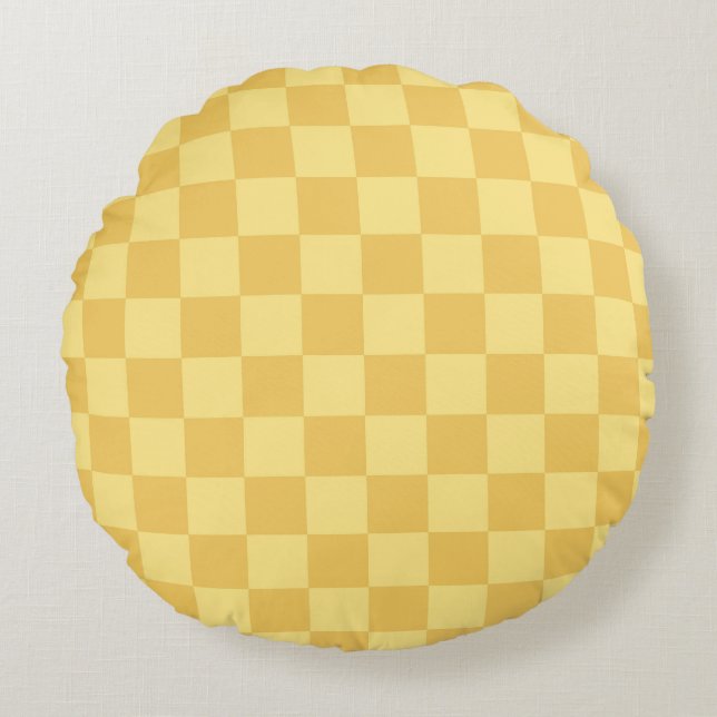 Yellow Checkerboard Pattern Round Cushion (Front)