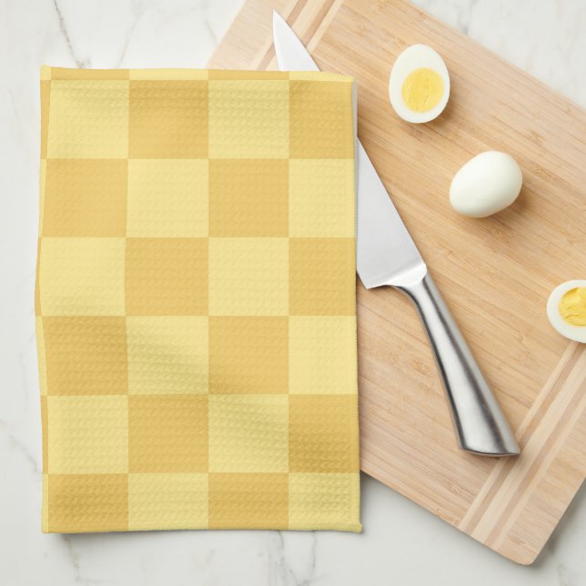 Yellow Checkerboard Pattern Tea Towel (Quarter Fold)
