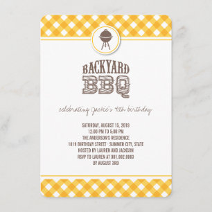 Yellow Checks Backyard BBQ Birthday Summer Party Invitation