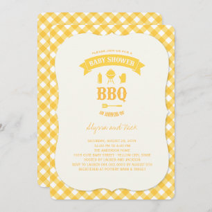 Yellow Checks BBQ Neutral Baby Shower Summer Party Invitation
