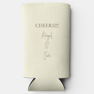 Yellow Cheers Modern Gold Script Names Wedding Seltzer Can Cooler