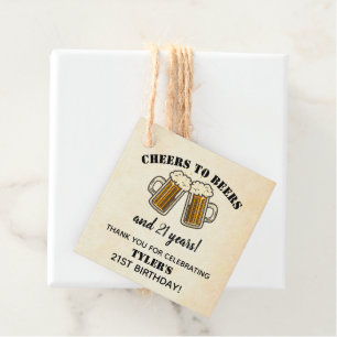 Yellow Cheers To Beers 21st Birthday Party Favour Tags