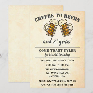 Yellow Cheers To Beers 21st Birthday Party Invitation