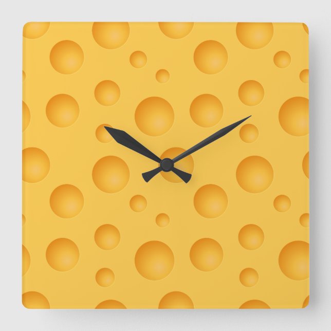 Yellow Cheese Pattern Square Wall Clock (Front)