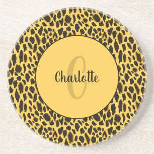 Yellow Cheetah Print Black Spots Animal Pattern Coaster