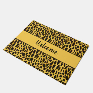 Yellow Cheetah Print with Black Spots Custom Name Doormat
