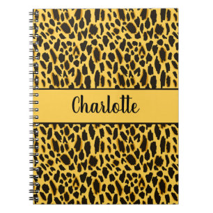 Yellow Cheetah Print with Black Spots Custom Name Notebook