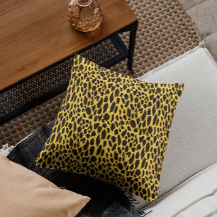 Yellow Cheetah Print with Black Spots Throw Pillow