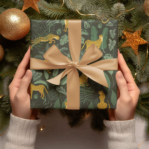 Yellow Cheetahs Wild Jungle Tropical Green Plants Wrapping Paper