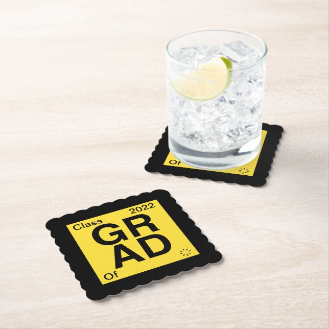 Yellow Chemistry element Graduation Announcement Paper Coaster (Insitu)