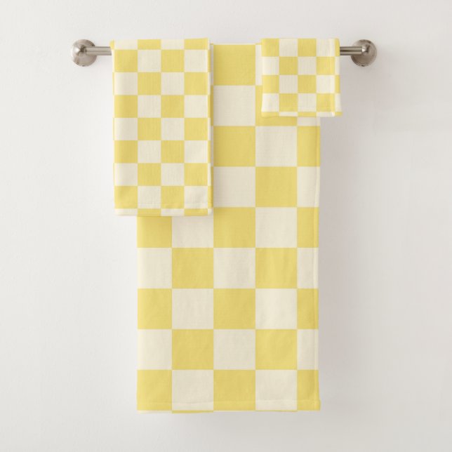 Yellow Chequerboard Bath Towel Set (Insitu)
