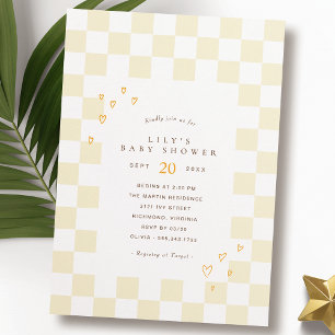 Yellow Chequerboard Neutral Retro Baby Shower Invitation