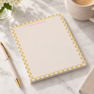 Yellow Chequerboard Pink Name Preppy Minimalist Notepad