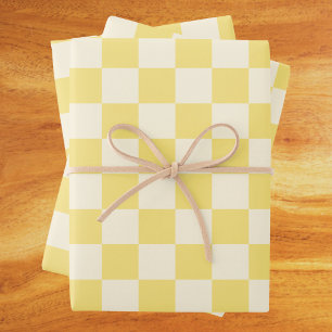 Yellow Chequerboard Wrapping Paper Sheet