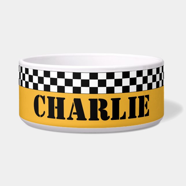 Yellow Chequered Cab Chequerboard Personalised (Front)