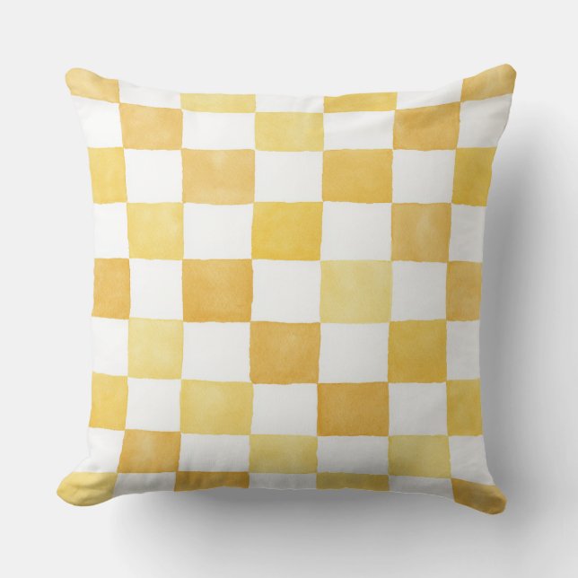 Yellow Chequered Decorative Throw Pillow  (Front)